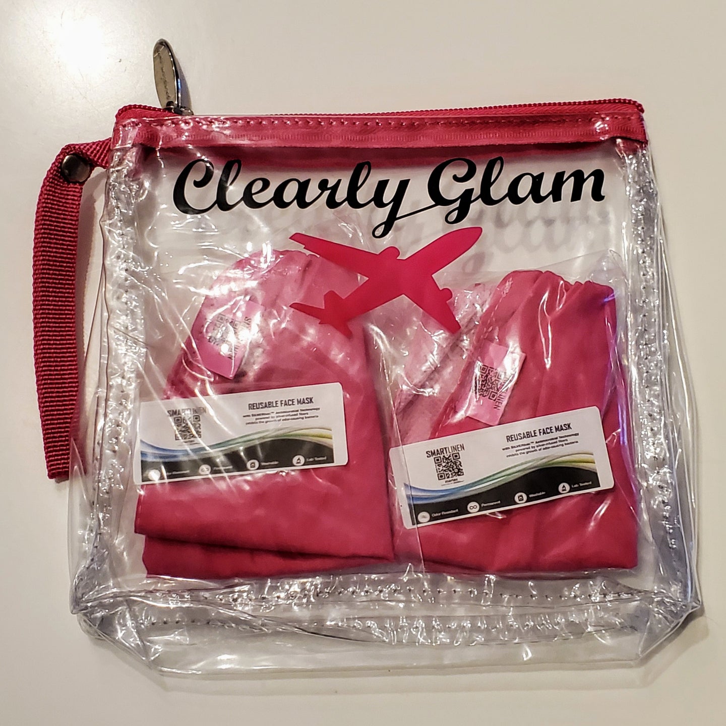 SMARTLINEN® Exclusive (LIMITED EDITION) BREAST CANCER AWARENESS Washable Face Mask with Clearly Glam TSA Clear Bag
